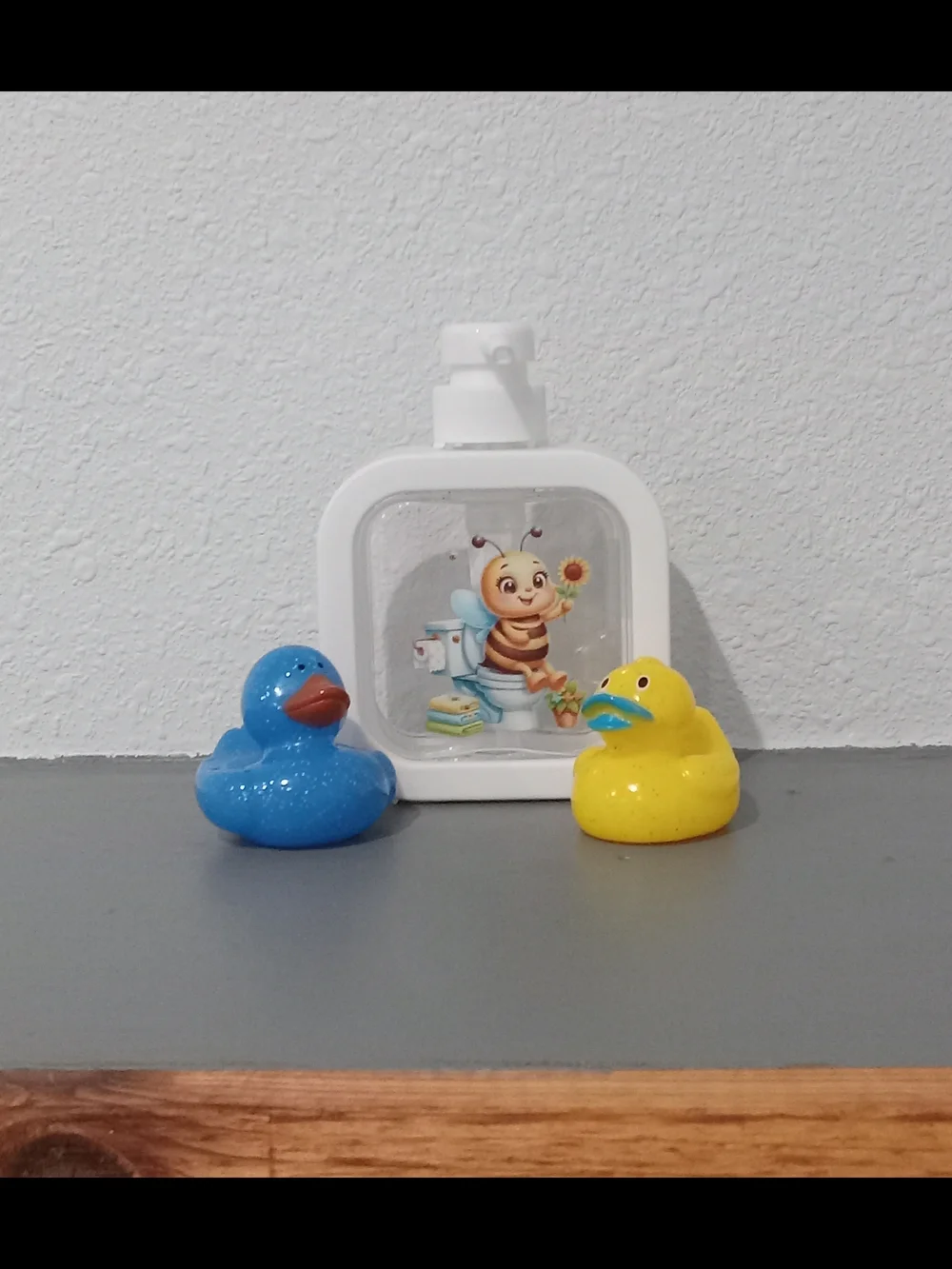 Blue and Yellow Rubber Duck Set with Bee Hand Soap Pump